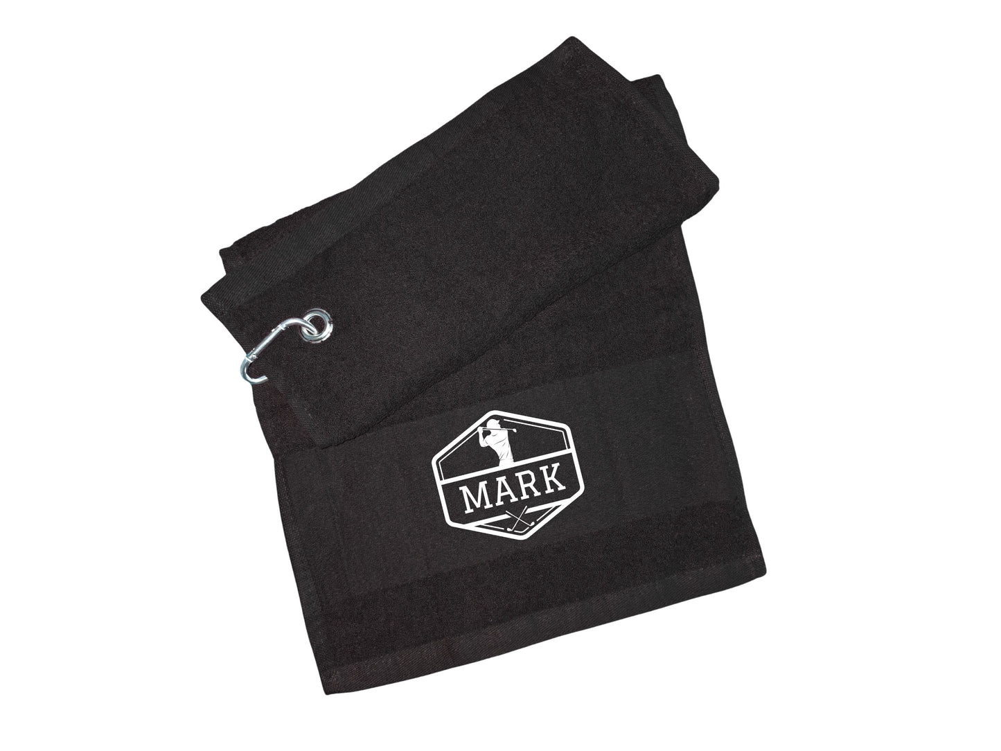 Personalised Name Golf Towel – Golfer Badge Silhouette