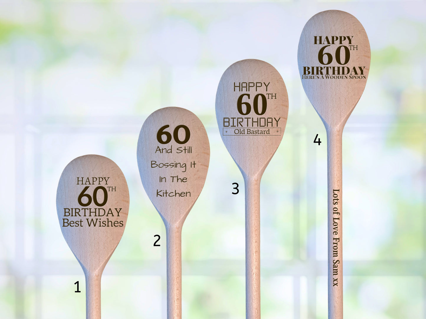 60th Birthday Wooden Laser Engraved Spoon, Birthday Chef Baking Gift