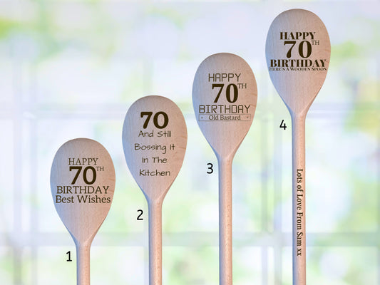 70th Birthday Wooden Laser Engraved Spoon, Birthday Chef Baking Gift