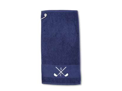 Personalised Initials Golf Towel – Crossed Clubs Design