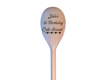 Personalised 1st Birthday Name/Date Cake Smash Wooden Spoon