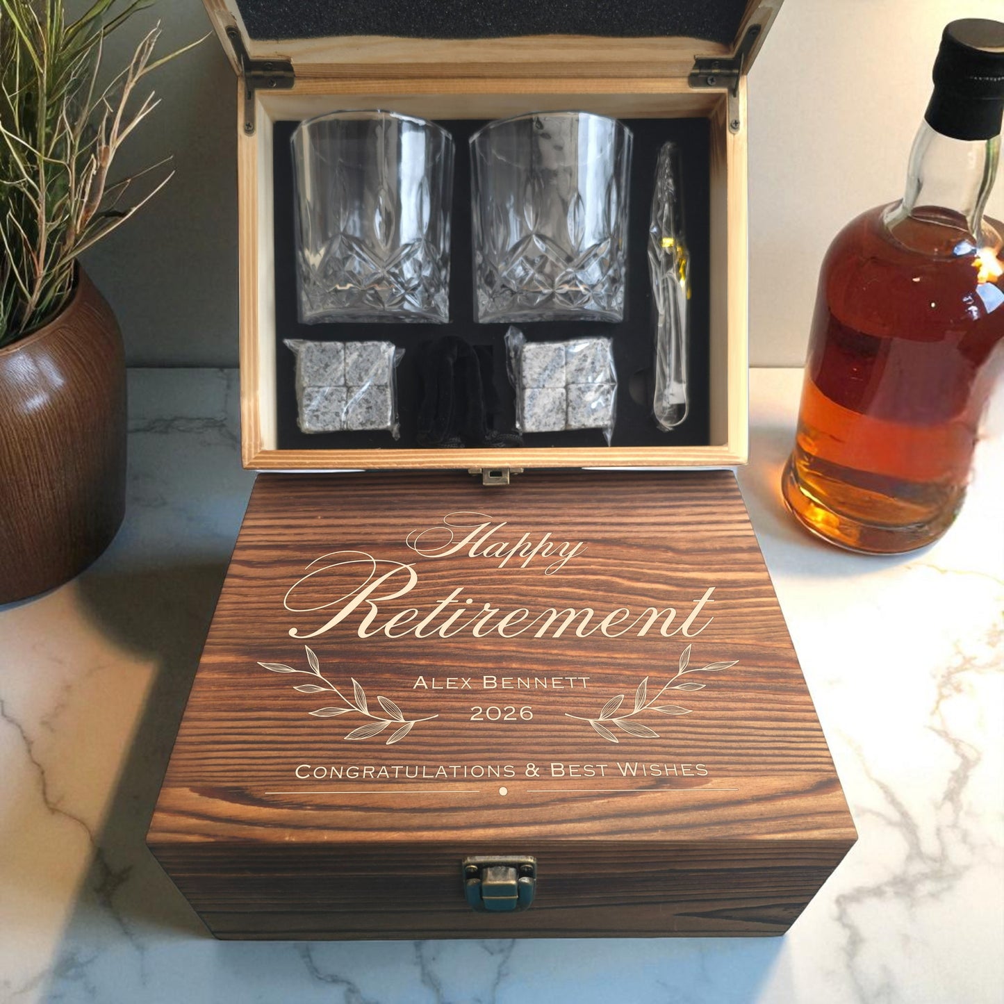 Personalised Retirement/Leaving Engraved Double Whisky Glass Set