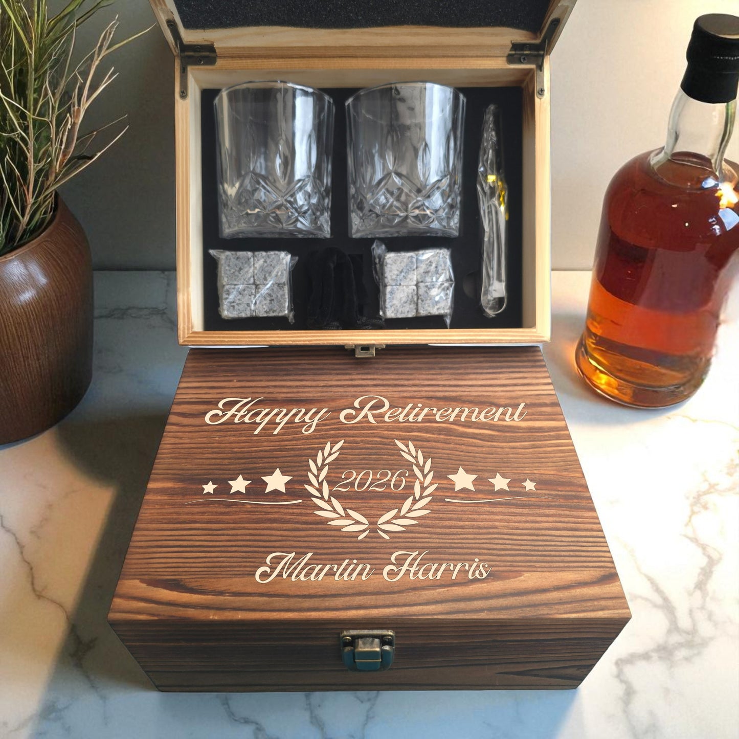 Personalised Retirement/Leaving Engraved Double Whisky Glass Set
