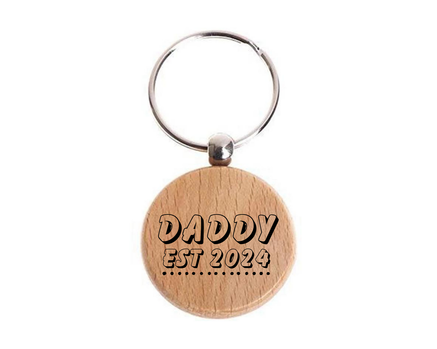 Daddy Personalised Year Wooden Engraved Round Keyring