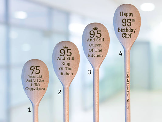 95th Birthday Milestone Wooden Laser Engraved Spoon, Birthday Chef Baking Gift