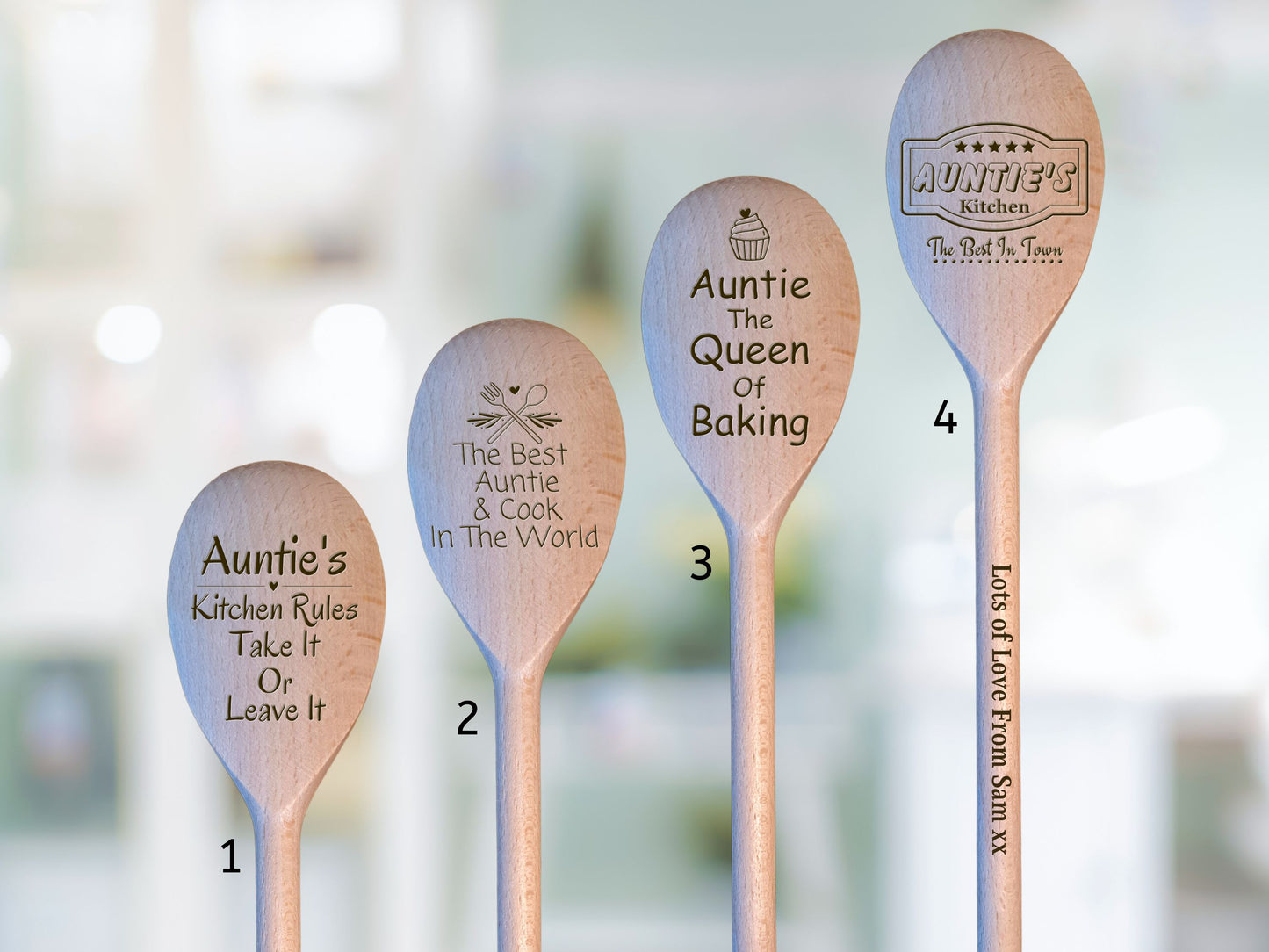 Auntie Wooden Laser Engraved Spoon, Chef Baking Gift