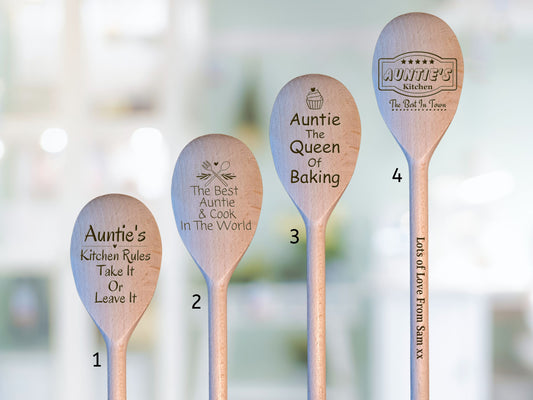 Auntie Wooden Laser Engraved Spoon, Chef Baking Gift