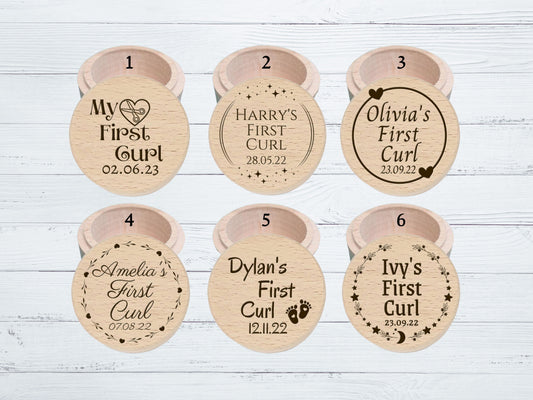 Personalised Wooden Baby First Curl Box