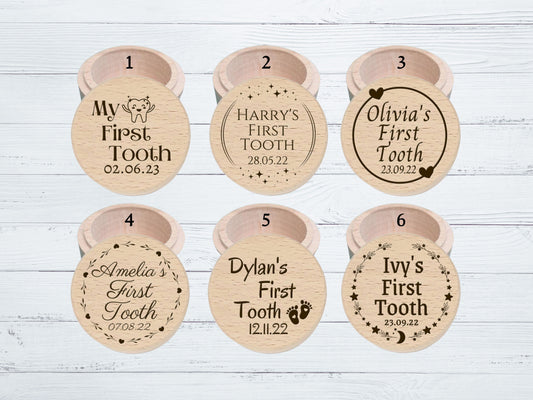 Personalised Wooden Baby First Tooth Box