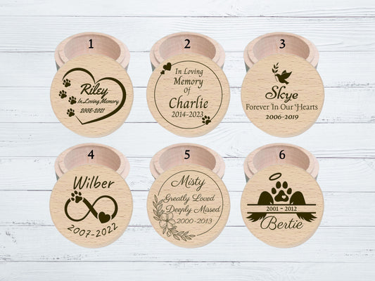 Personalised Wooden Pet Memorial Memory Fur Ashes Box