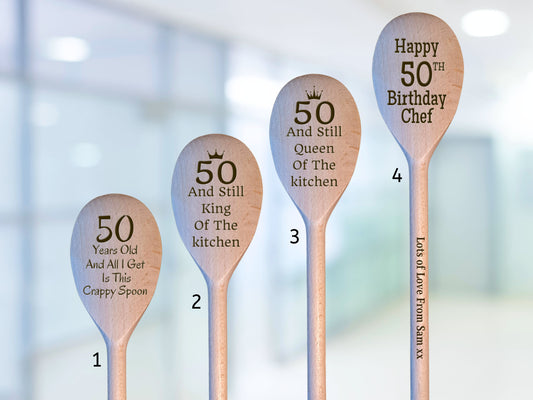 50th Birthday Milestone Wooden Laser Engraved Spoon, Birthday Chef Baking Gift