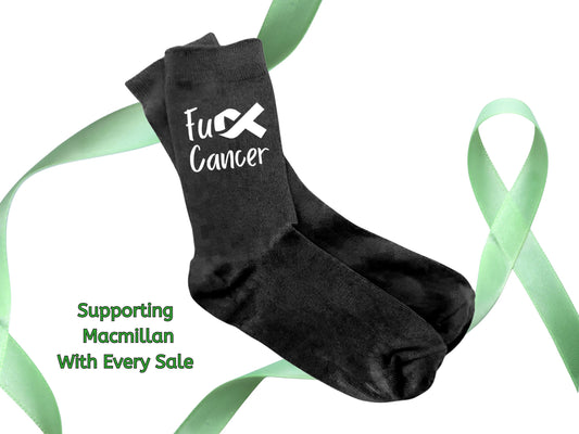 Personalised Men’s “Fuck Cancer” Socks – Charity Ribbon Design (Portion Donated to Macmillan)