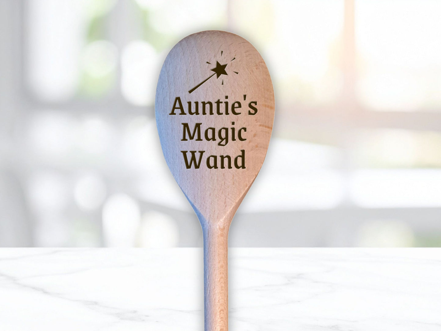 Engraved Wooden Spoon “Magic Wand” – Auntie, Grandma, Mum & More + Optional Handle Message