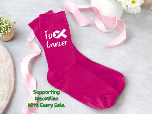 Personalised Women’s “Fuck Cancer” Socks – Charity Ribbon Design (Portion Donated to Macmillan)**