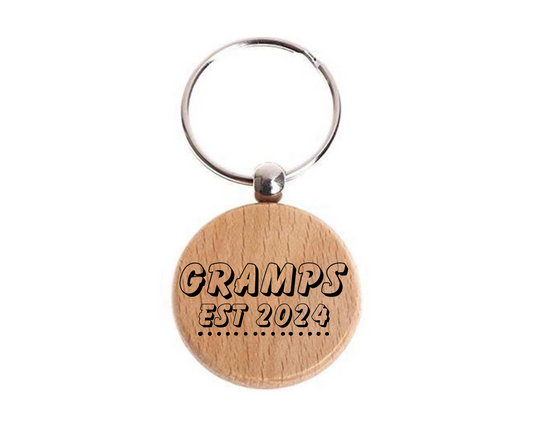 Gramps Personalised Year Wooden Engraved Round Keyring