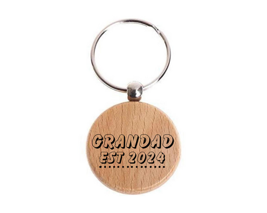 Grandad Personalised Year Wooden Engraved Round Keyring