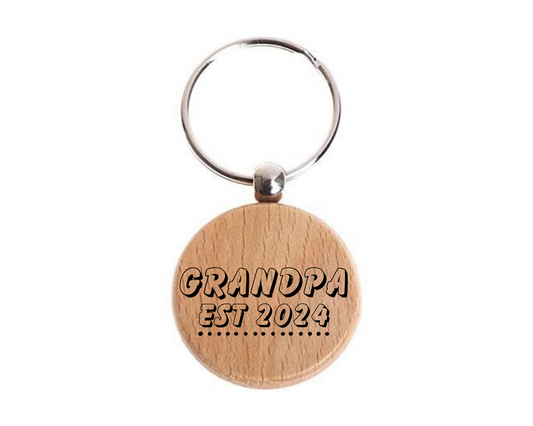 Grandpa Personalised Year Wooden Engraved Round Keyring