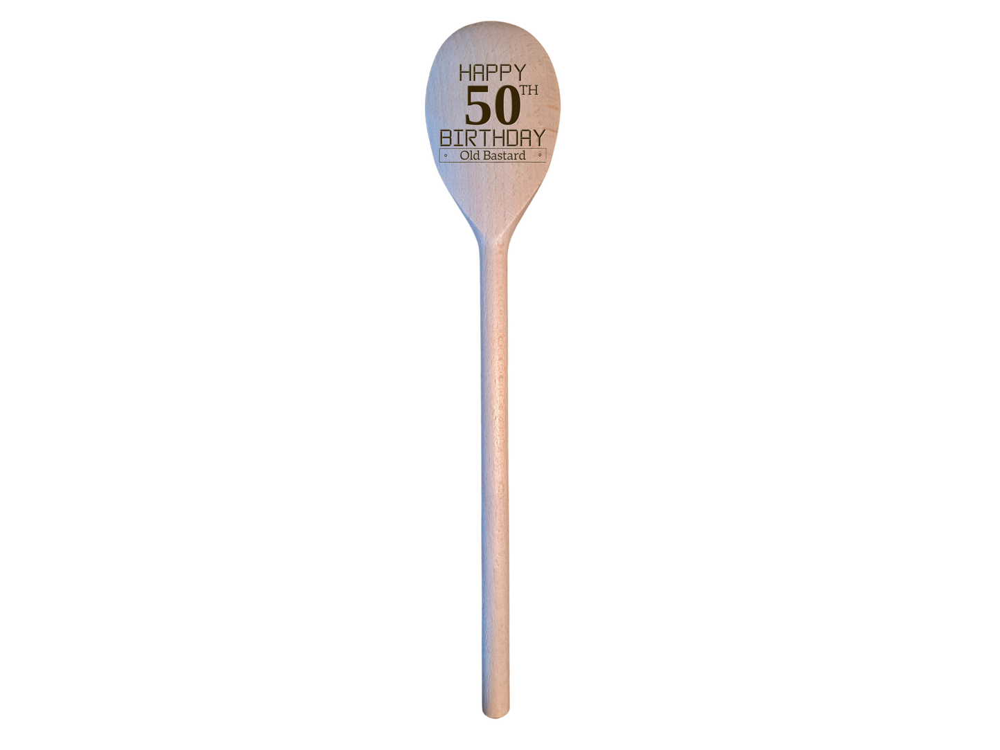 Engraved Wooden Spoon "Happy Birthday Old Bastard” – 30th to 100th + Optional Handle Message