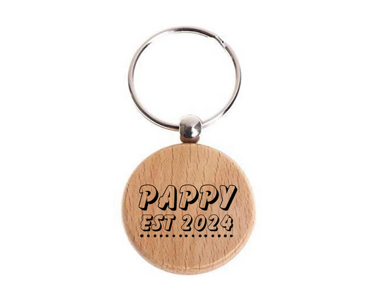 Pappy Personalised Year Wooden Engraved Round Keyring