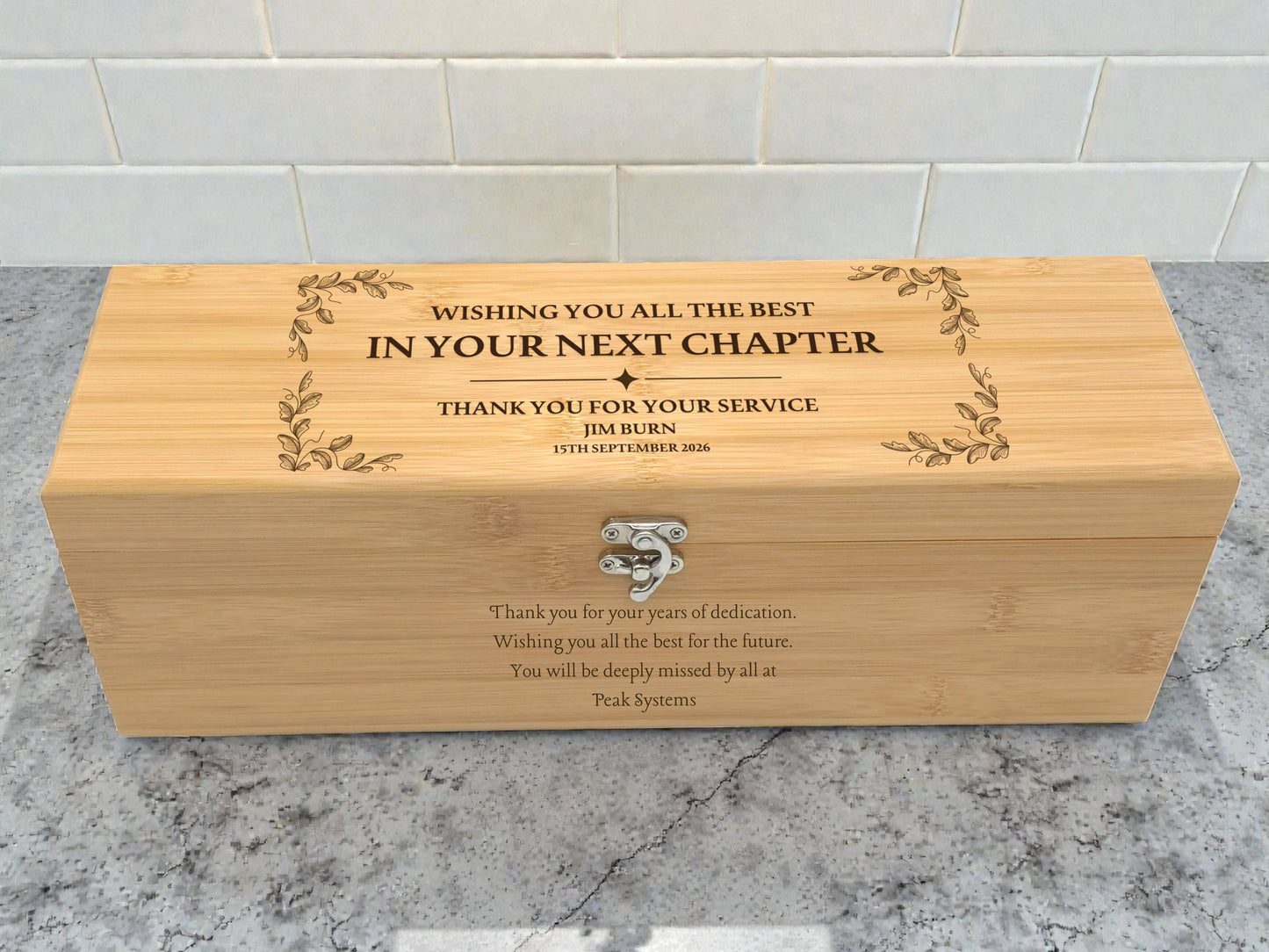 Personalised Engraved Bamboo Wine Box Gift Set | Retirement & Long Service Gift