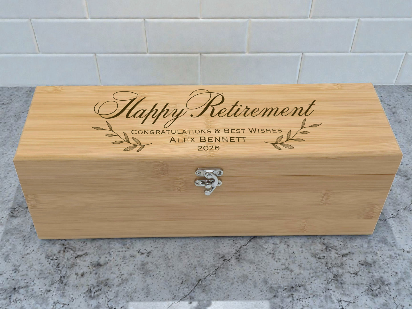 Personalised Engraved Bamboo Wine Box Gift Set | Retirement & Leaving Gift | For Colleague, Boss or Employee