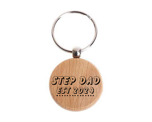 Step Dad Personalised Year Wooden Engraved Round Keyring