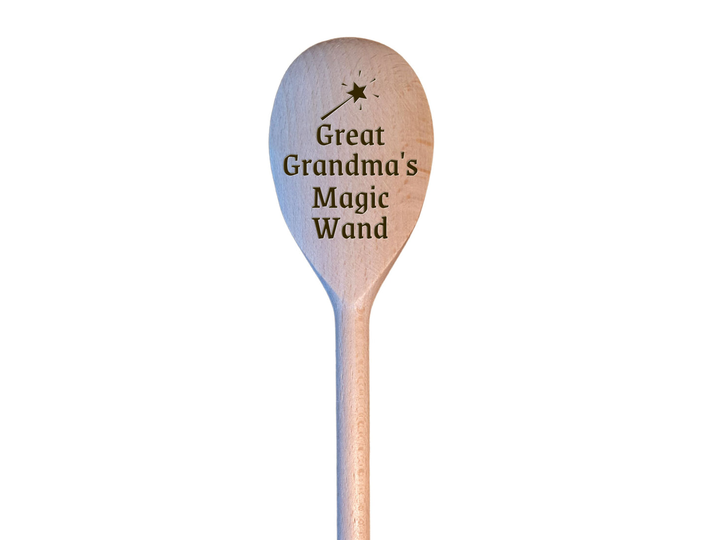 Engraved Wooden Spoon “Magic Wand” – Auntie, Grandma, Mum & More + Optional Handle Message