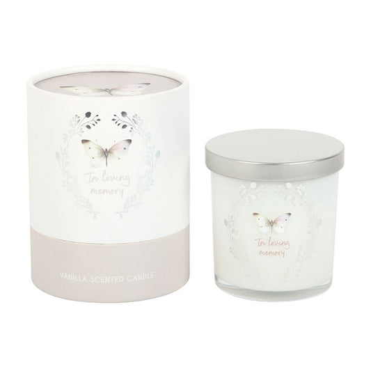 In Loving Memory - Memorial Candle | White Butterfly Design | Vanilla Scented