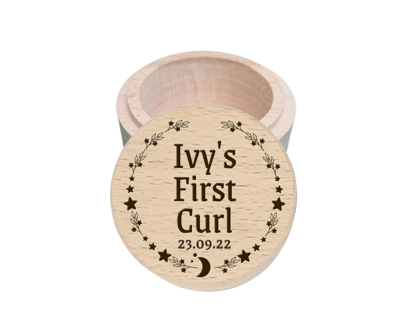 Personalised Wooden Baby First Curl Box