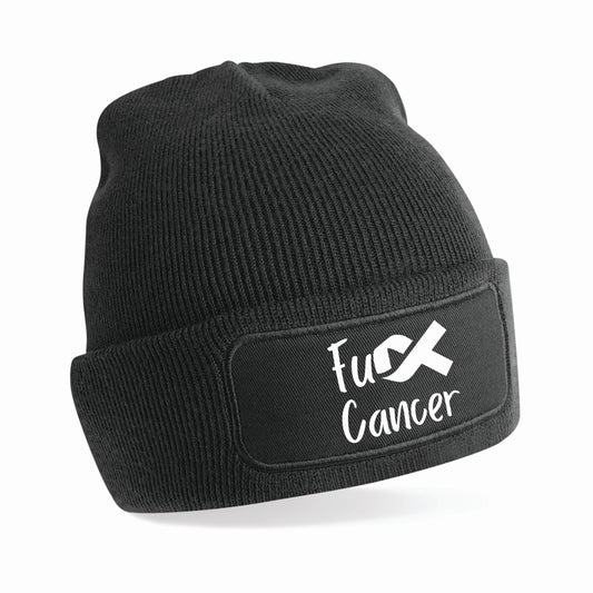Adult Personalised “F*ck Cancer” Beanie Hat – Charity Ribbon Design (Donation Made To Macmillan)