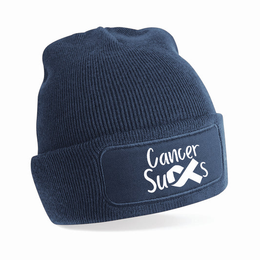 Personalised “Cancer Sucks” Beanie Hat – Charity Ribbon Design (Donation Made To Macmillan)