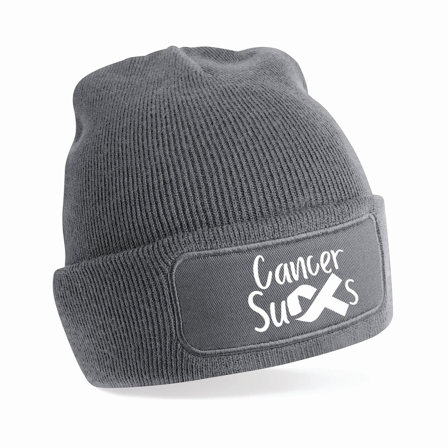 Personalised “Cancer Sucks” Beanie Hat – Charity Ribbon Design (Donation Made To Macmillan)