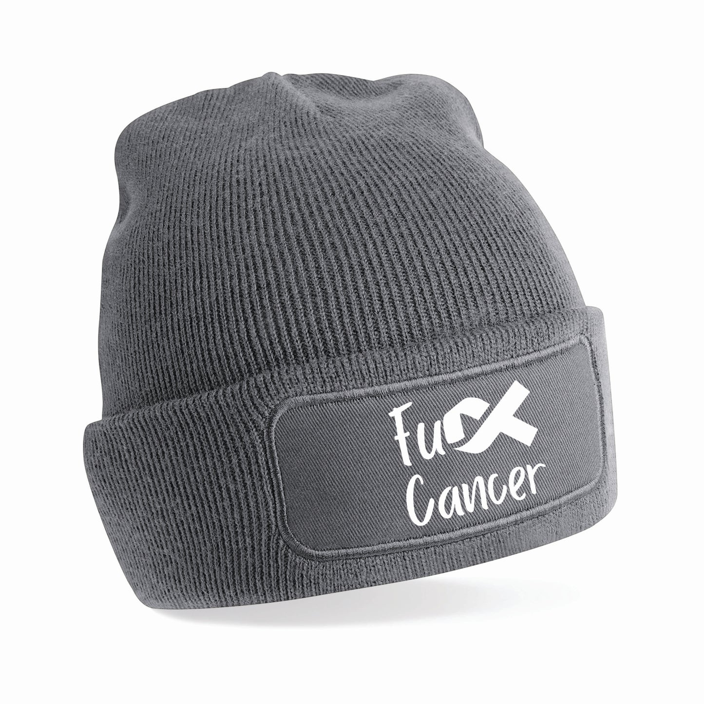 Adult Personalised “F*ck Cancer” Beanie Hat – Charity Ribbon Design (Donation Made To Macmillan)