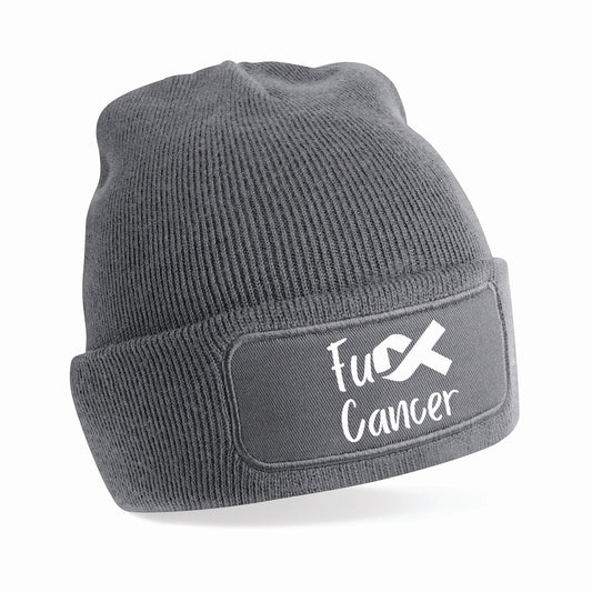 Adult Personalised “F*ck Cancer” Beanie Hat – Charity Ribbon Design (Donation Made To Macmillan)