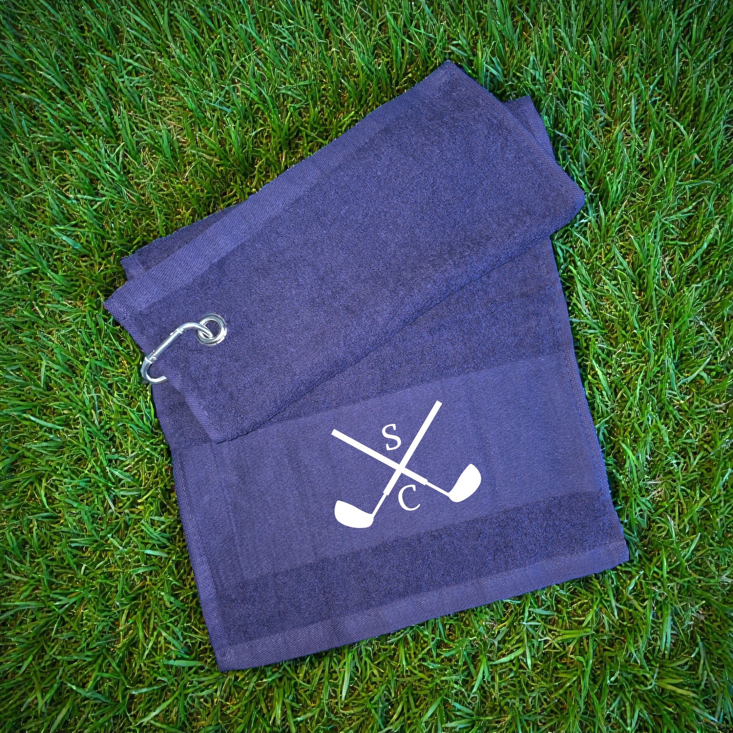 Personalised Initials Golf Towel – Crossed Clubs Design