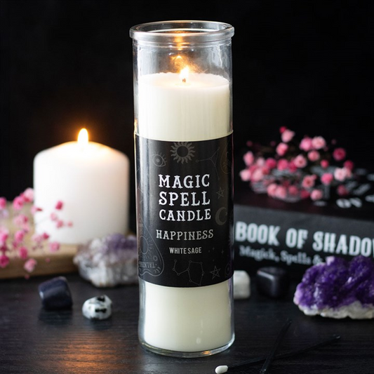Happiness Magic Spell Candle | White Sage Scent | 7-Day Prayer Jar