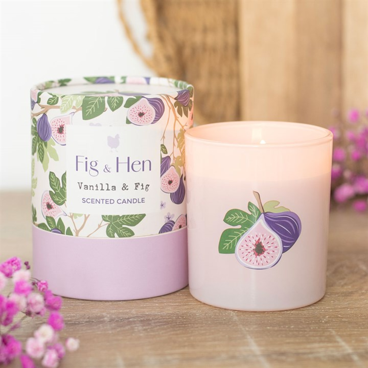 Fig & Vanilla Scented Candle | Soft Pink Glass Jar | Fruity Home Fragrance