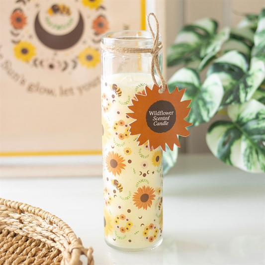 Summer Solstice Wildflower Candle | Bees & Sunflowers Tube Jar | 50 Hour Burn