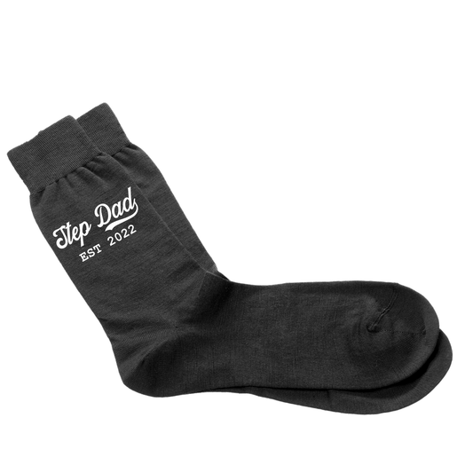 Step Dad Swoosh Est Year Socks - Men's Black Socks Size 6-12